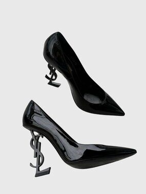 Saint Laurent Opyum 110 Patent Leather Pumps Black YSL Heel Size 37